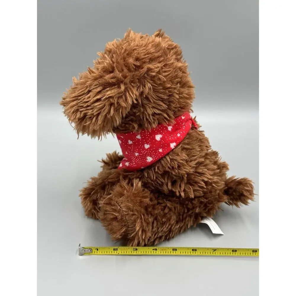 Walmart Dog Puppy Med Brown Plush w/ Red White Heart Bandana 10” Stuffed Animal